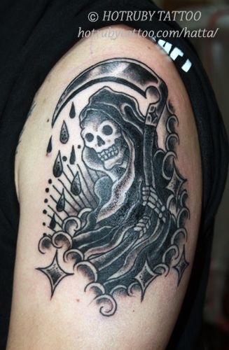 腕,人物,死神,ブラック＆グレイ,ブラック＆グレータトゥー/刺青デザイン画像