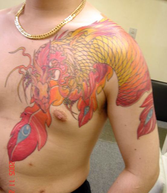 腕,鳳凰,カラー,カラフルタトゥー/刺青デザイン画像