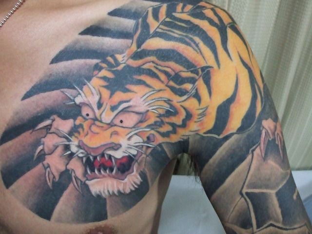 太鼓,虎,動物タトゥー/刺青デザイン画像