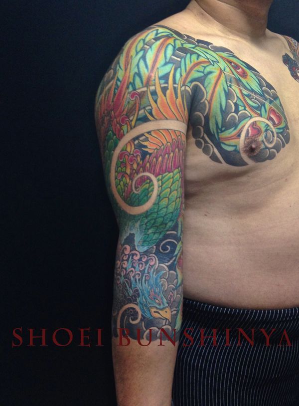 腕,鳳凰,カラータトゥー/刺青デザイン画像
