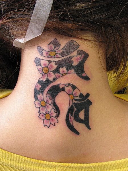 桜,梵字,首,熊本タトゥー/刺青デザイン画像