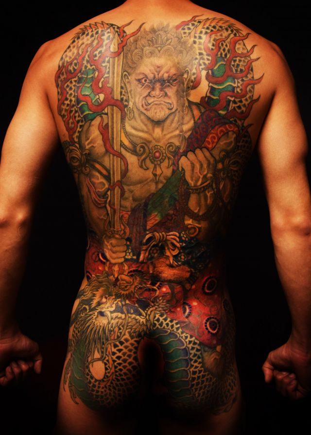 背中,龍,不動明王,カラー,カラフルタトゥー/刺青デザイン画像
