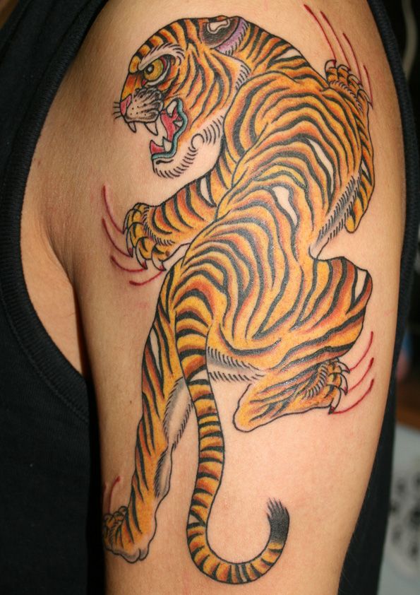肩,虎,動物タトゥー/刺青デザイン画像