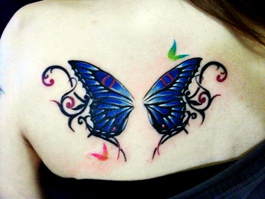 蝶,カラー,背中タトゥー/刺青デザイン画像