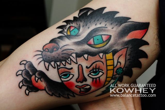 狼,顔,カラータトゥー/刺青デザイン画像