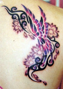 女性,肩,蝶タトゥー/刺青デザイン画像