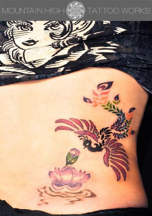 鳳凰,カラー,脇タトゥー/刺青デザイン画像