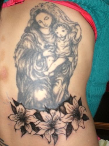 女性,脇,人物,百合,植物,花タトゥー/刺青デザイン画像