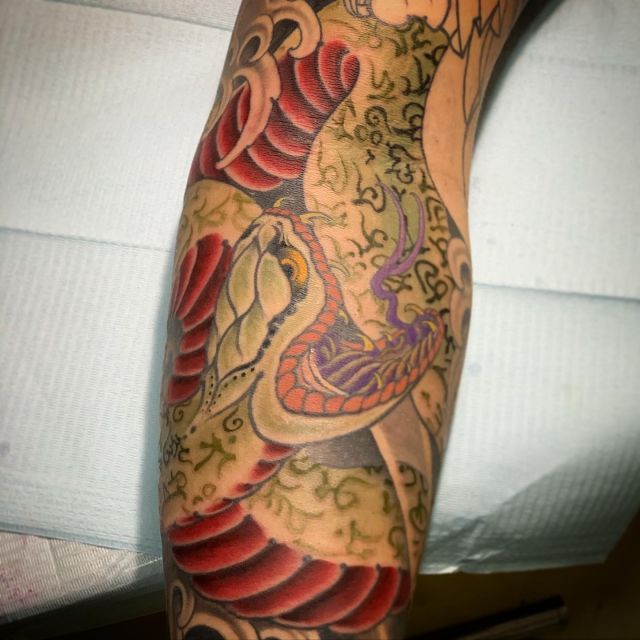 腕,大蛇,蛇,カラー,カラフルタトゥー/刺青デザイン画像