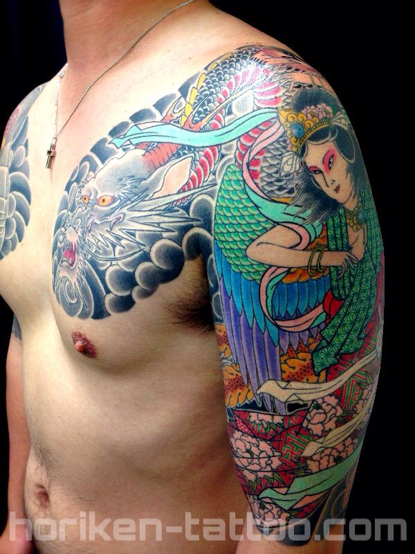 迦陵頻伽,腕,胸タトゥー/刺青デザイン画像