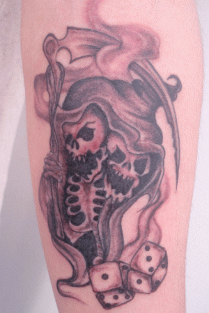 腕,死神,サイコロタトゥー/刺青デザイン画像