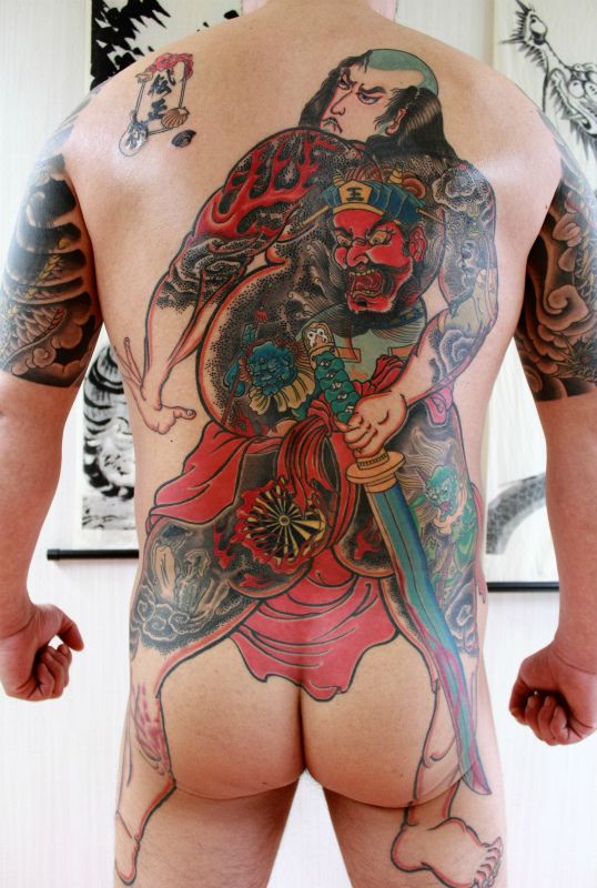 背中,男性,人物,抜き,カラータトゥー/刺青デザイン画像