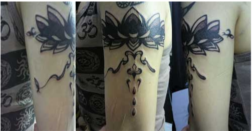 女性,腕,蓮,トライバルタトゥー/刺青デザイン画像