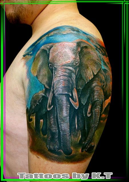 肩,男性,動物,カラー,カラフルタトゥー/刺青デザイン画像