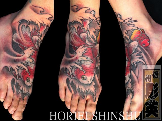 足,女性,金魚,カラータトゥー/刺青デザイン画像