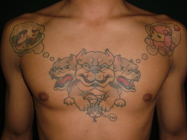 犬,ケルベロスタトゥー/刺青デザイン画像