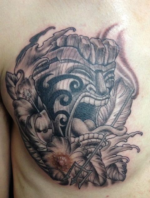 胸,神仏,ブラック＆グレイタトゥー/刺青デザイン画像