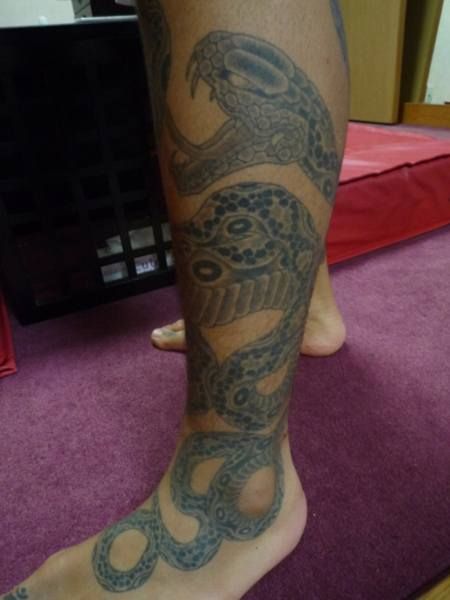 足,大蛇,蛇,ブラック＆グレータトゥー/刺青デザイン画像