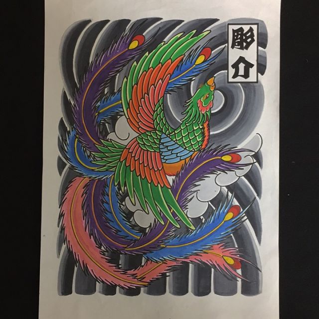 鳳凰,カラー,カラフルタトゥー/刺青デザイン画像