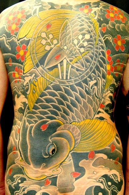 背中,額,桜,鯉,家紋,花タトゥー/刺青デザイン画像