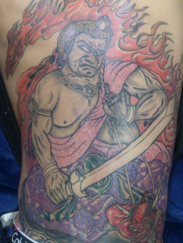 不動明王,背中,カラータトゥー/刺青デザイン画像