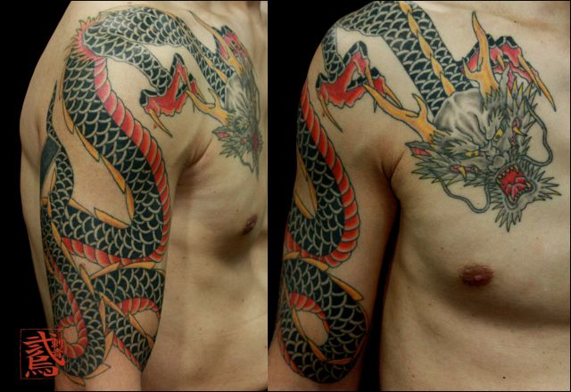 腕,胸,龍タトゥー/刺青デザイン画像