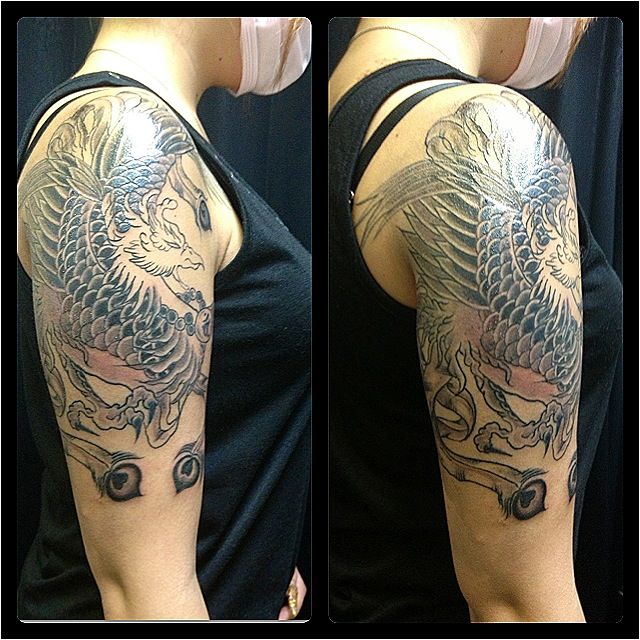 腕,鳳凰,ブラック＆グレータトゥー/刺青デザイン画像