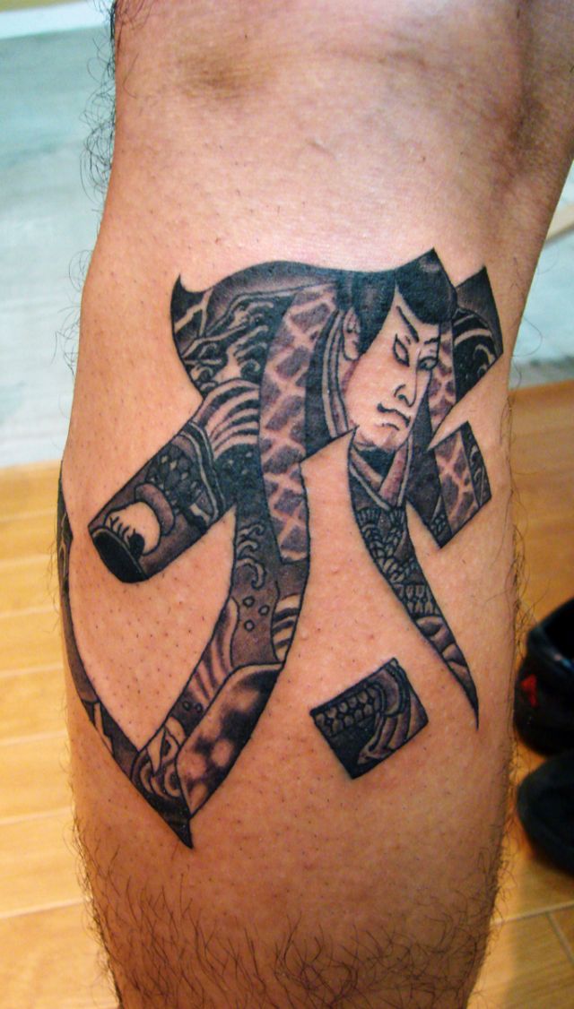 足,梵字,ブラック＆グレー,歌舞伎タトゥー/刺青デザイン画像