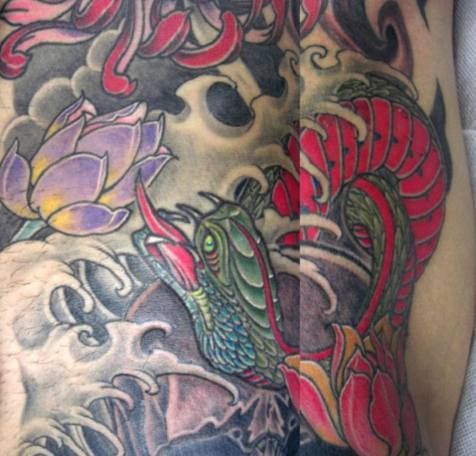 背中,大蛇,蛇,カラータトゥー/刺青デザイン画像