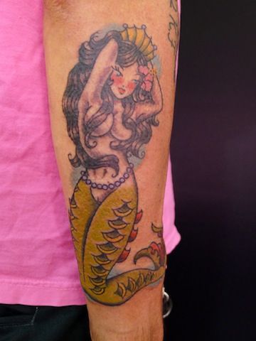 腕,男性,人魚,トラッド,カラータトゥー/刺青デザイン画像