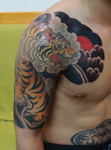 虎,五分袖,太鼓タトゥー/刺青デザイン画像