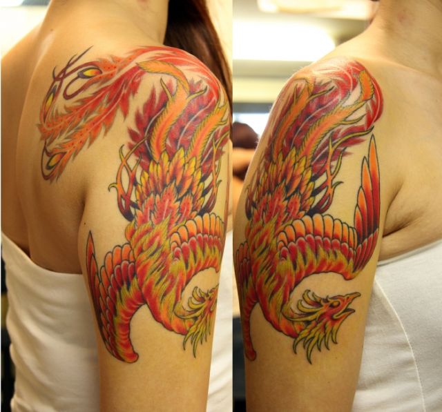 女性,肩,鳳凰タトゥー/刺青デザイン画像