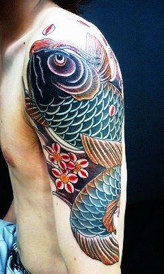 腕,鯉,桜タトゥー/刺青デザイン画像
