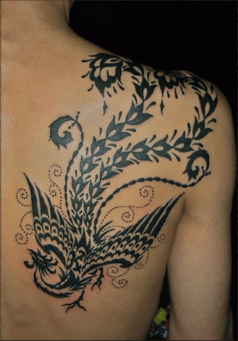 肩,鳳凰,トライバルタトゥー/刺青デザイン画像