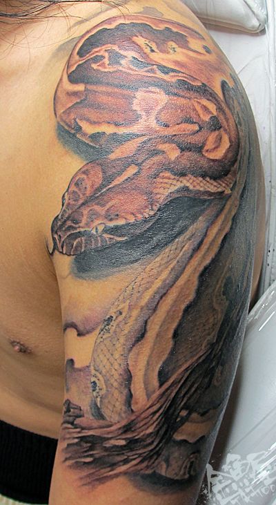 腕,肩腕,大蛇,蛇,ブラック＆グレイ,ブラック＆グレータトゥー/刺青デザイン画像