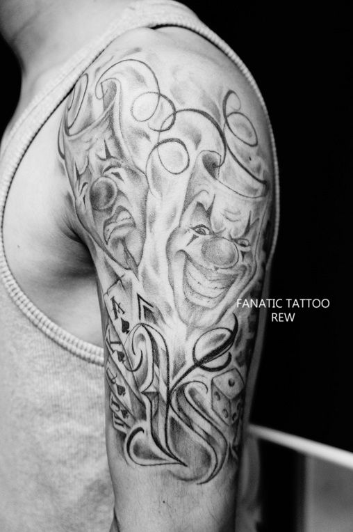 腕,サイコロ,2フェイス,ブラック＆グレイ,ブラック＆グレータトゥー/刺青デザイン画像