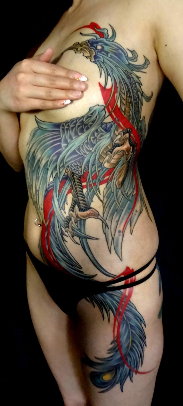 腕,胸,脇腹,鳳凰,カラー,カラフルタトゥー/刺青デザイン画像
