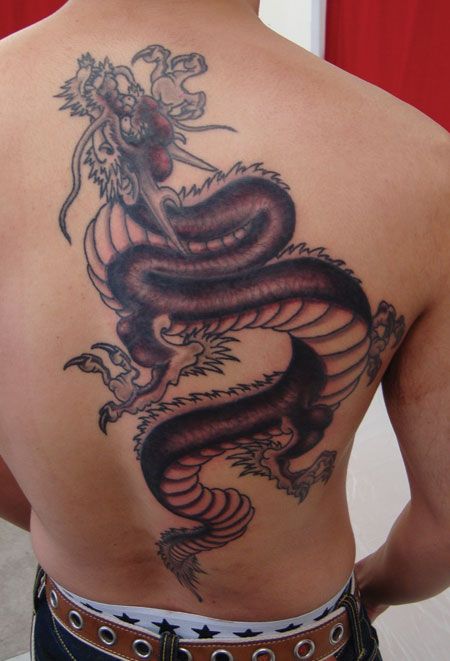 龍,背中,抜き,ブラック＆グレータトゥー/刺青デザイン画像