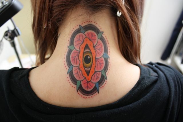 首,薔薇,目,花タトゥー/刺青デザイン画像