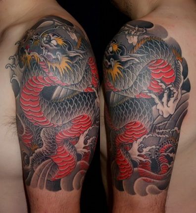 腕,龍,五分袖タトゥー/刺青デザイン画像