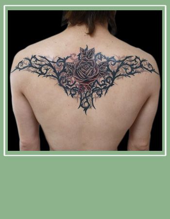 背中,薔薇,トライバルタトゥー/刺青デザイン画像