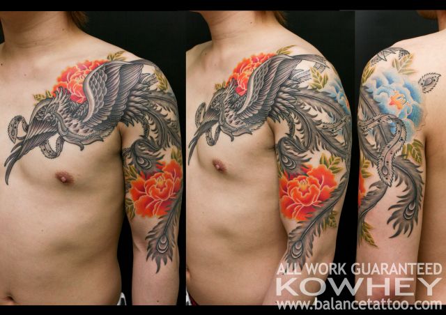 鳳凰,カラー,腕,胸タトゥー/刺青デザイン画像
