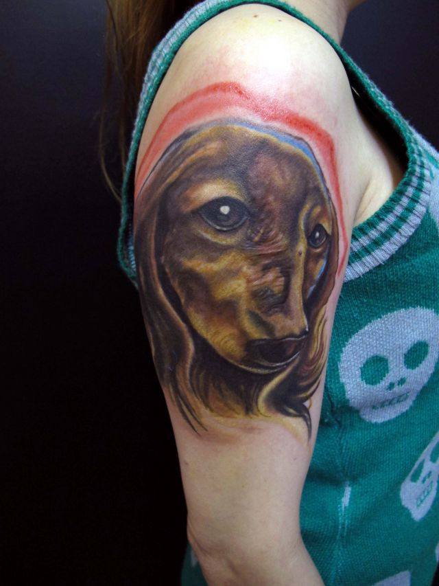 ポートレート,カラー,腕,犬タトゥー/刺青デザイン画像