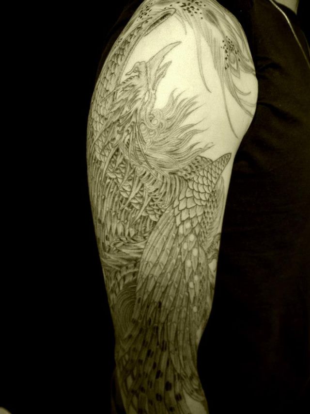 腕,鳳凰,ブラック＆グレイタトゥー/刺青デザイン画像