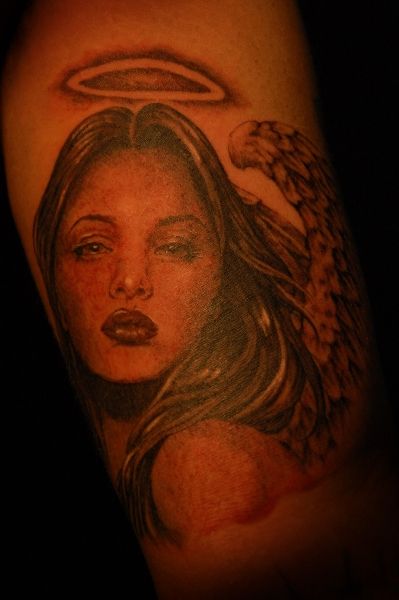 腕,女,天使,エンジェル,ブラック＆グレイ,ブラック＆グレータトゥー/刺青デザイン画像