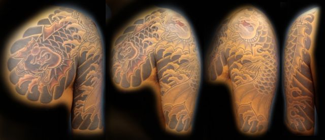 鯉,腕,肩タトゥー/刺青デザイン画像