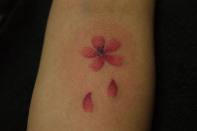 腕,手,女性,桜,花,植物,カラー,カラフルタトゥー/刺青デザイン画像
