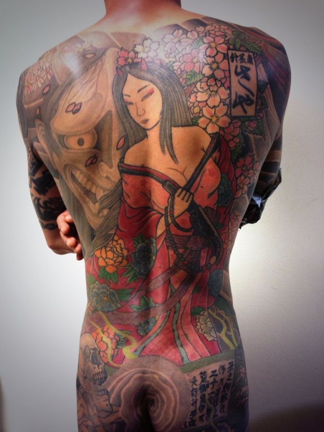 背中,人物,桜タトゥー/刺青デザイン画像