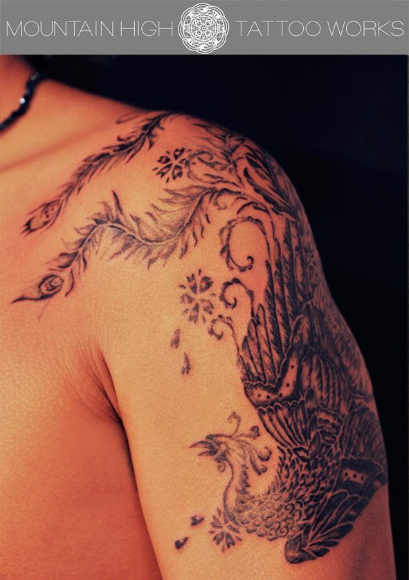 腕,鳳凰,ブラック＆グレータトゥー/刺青デザイン画像