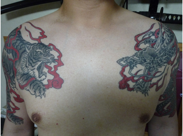 龍,虎,腕,胸タトゥー/刺青デザイン画像